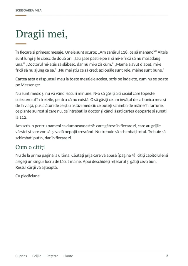 Pagina 2: scrisoarea către cititori