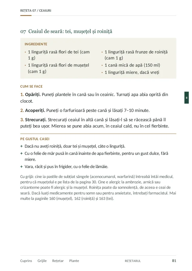 Pagina 81: rețeta ceaiului de seară